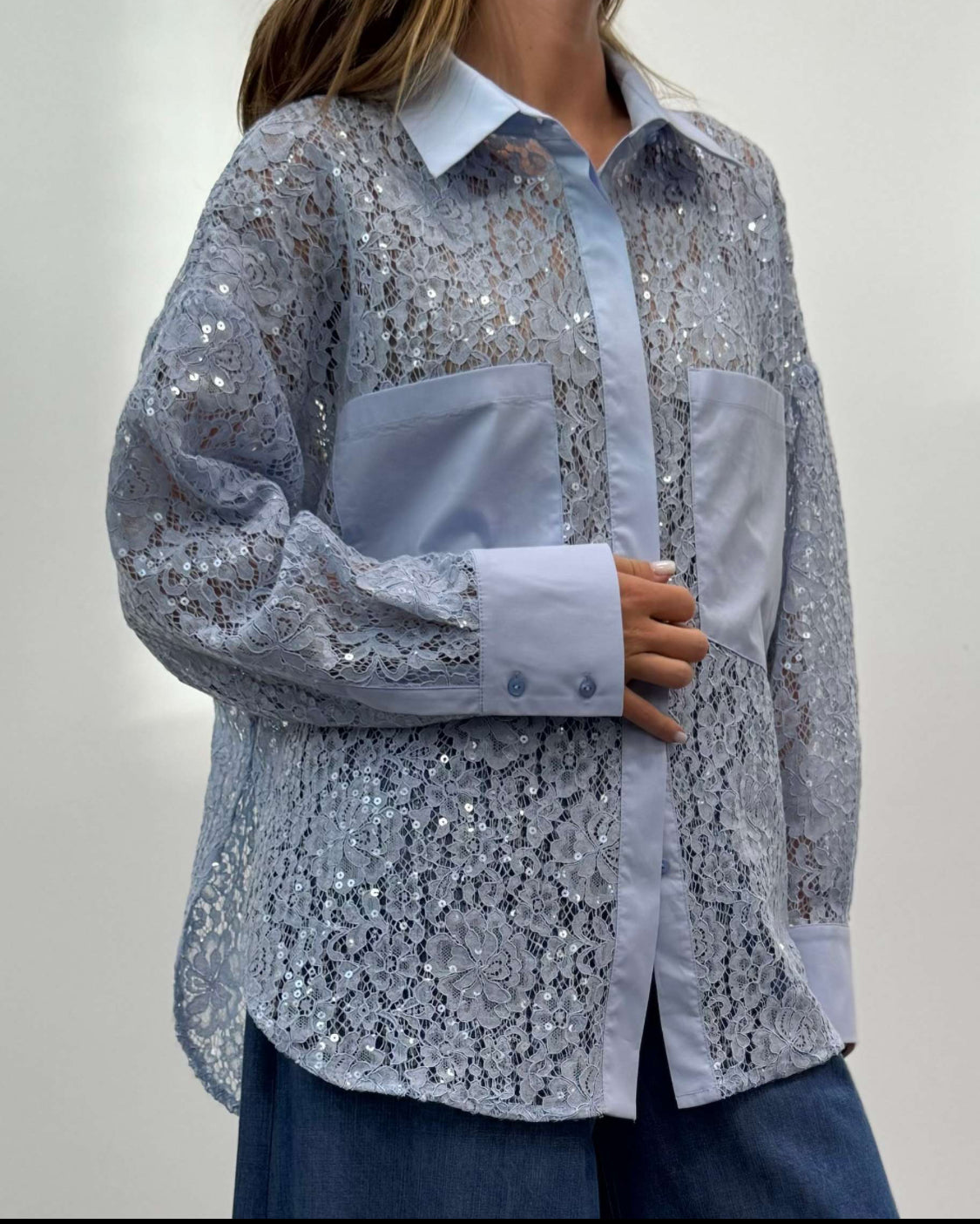Camicia in pizzo paillettes