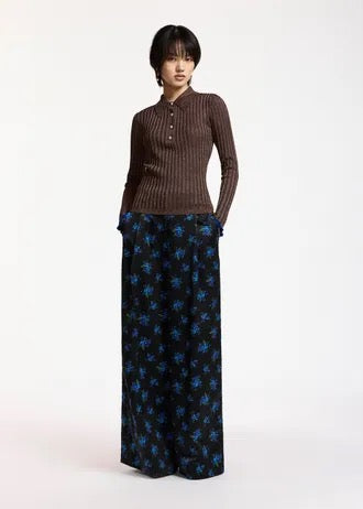Brown metallic ribbed polo top