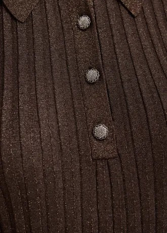 Brown metallic ribbed polo top
