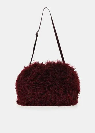 Dark red faux fur clutch bag