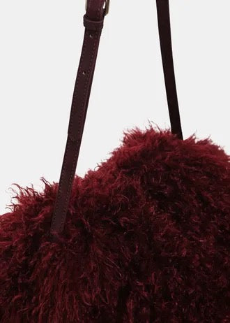 Dark red faux fur clutch bag