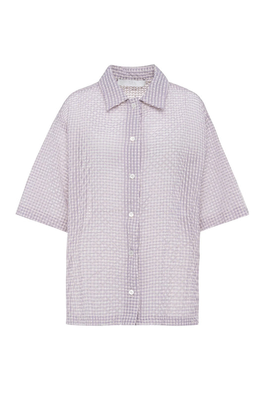 Camicia a quadri bianco e lilla a maniche corte