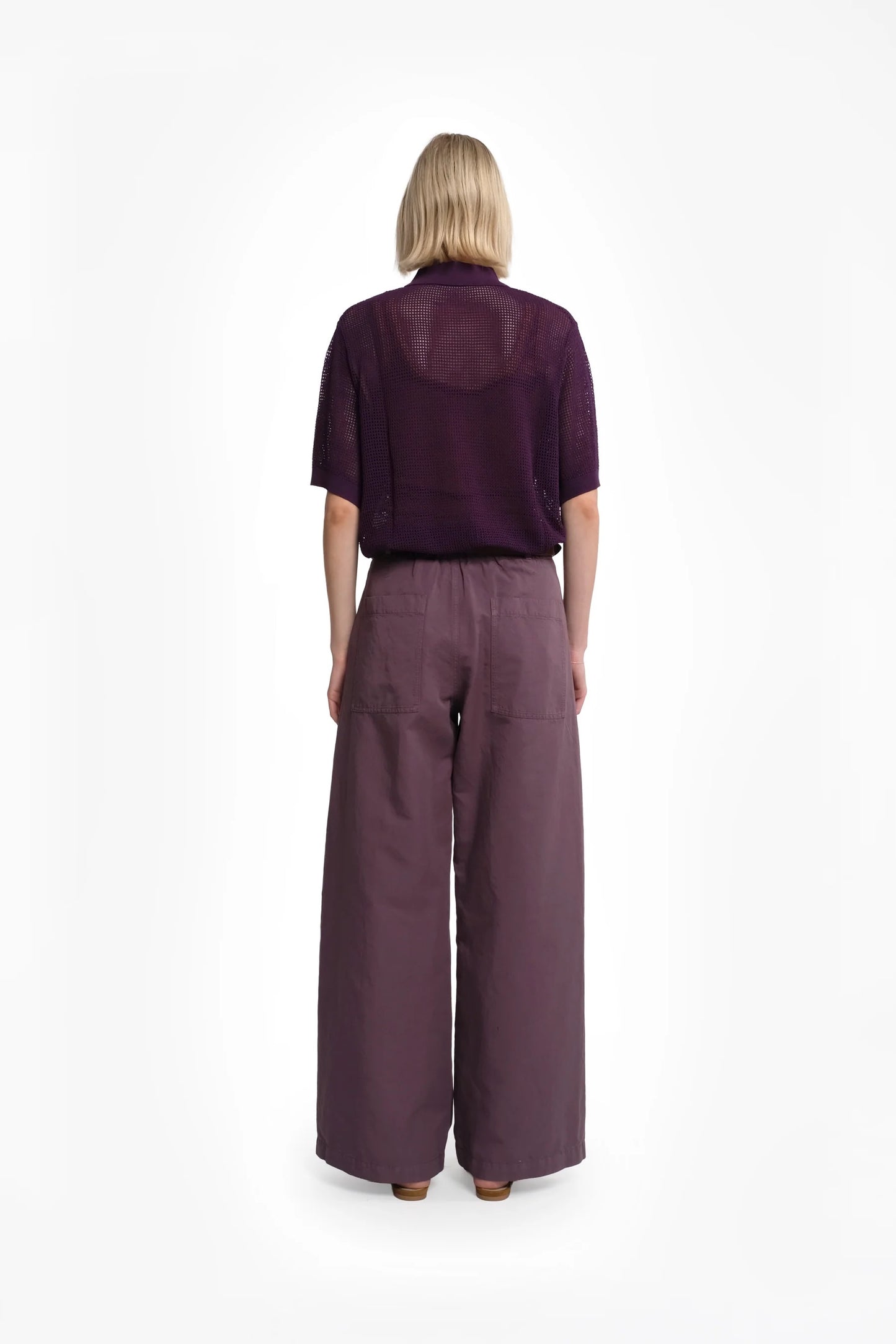 Wide-Leg Plum Purple Linen-Cotton Trousers