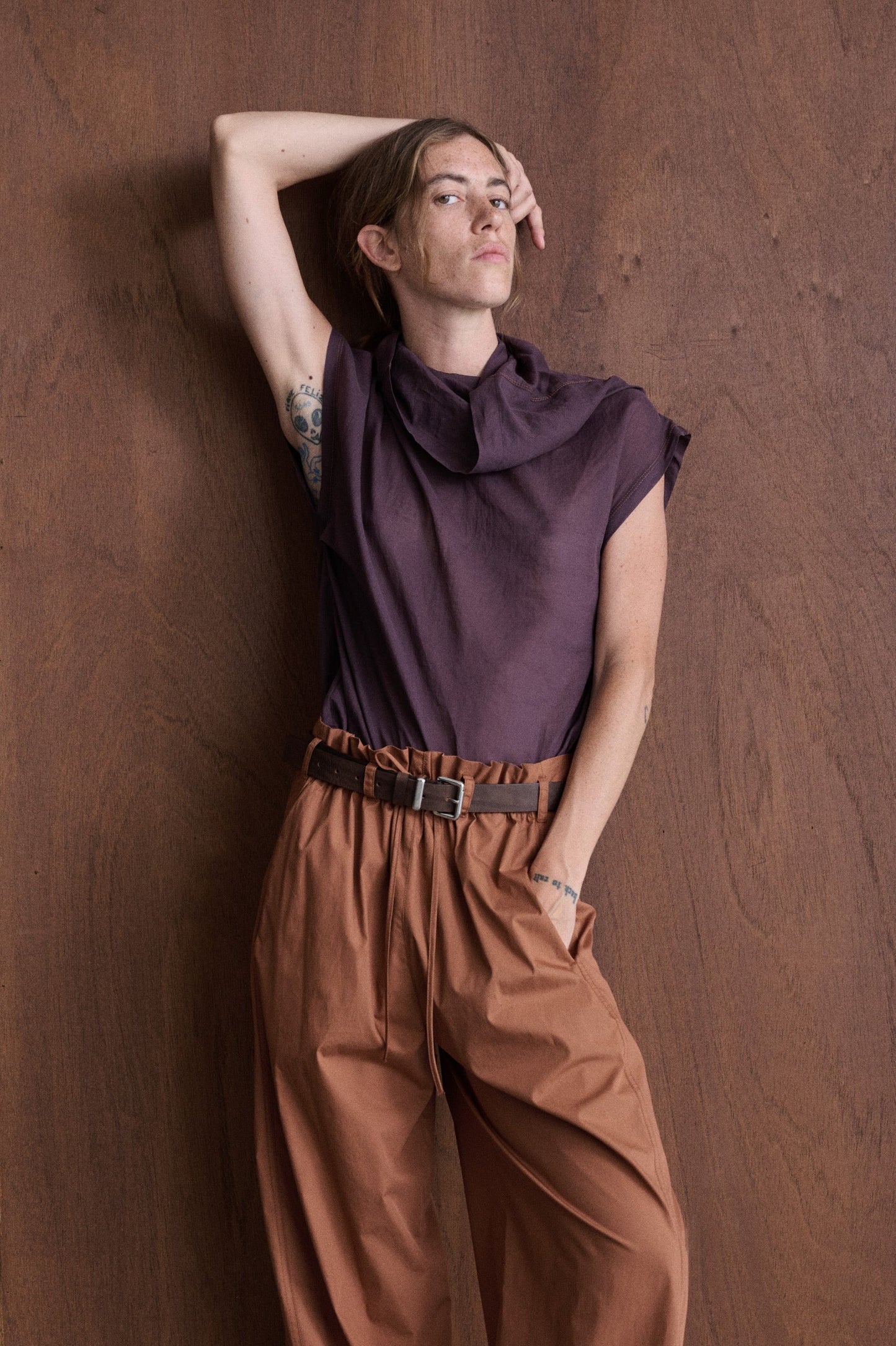 Terracotta Wide-Leg Trousers In Cotton Poplin