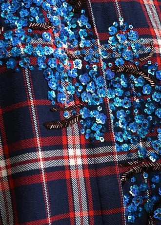 Camicia oversize a quadri rossi, navy e blu decorata con paillettes