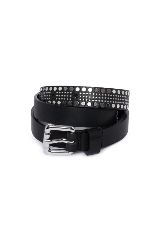 Cintura in pelle nera con borchie