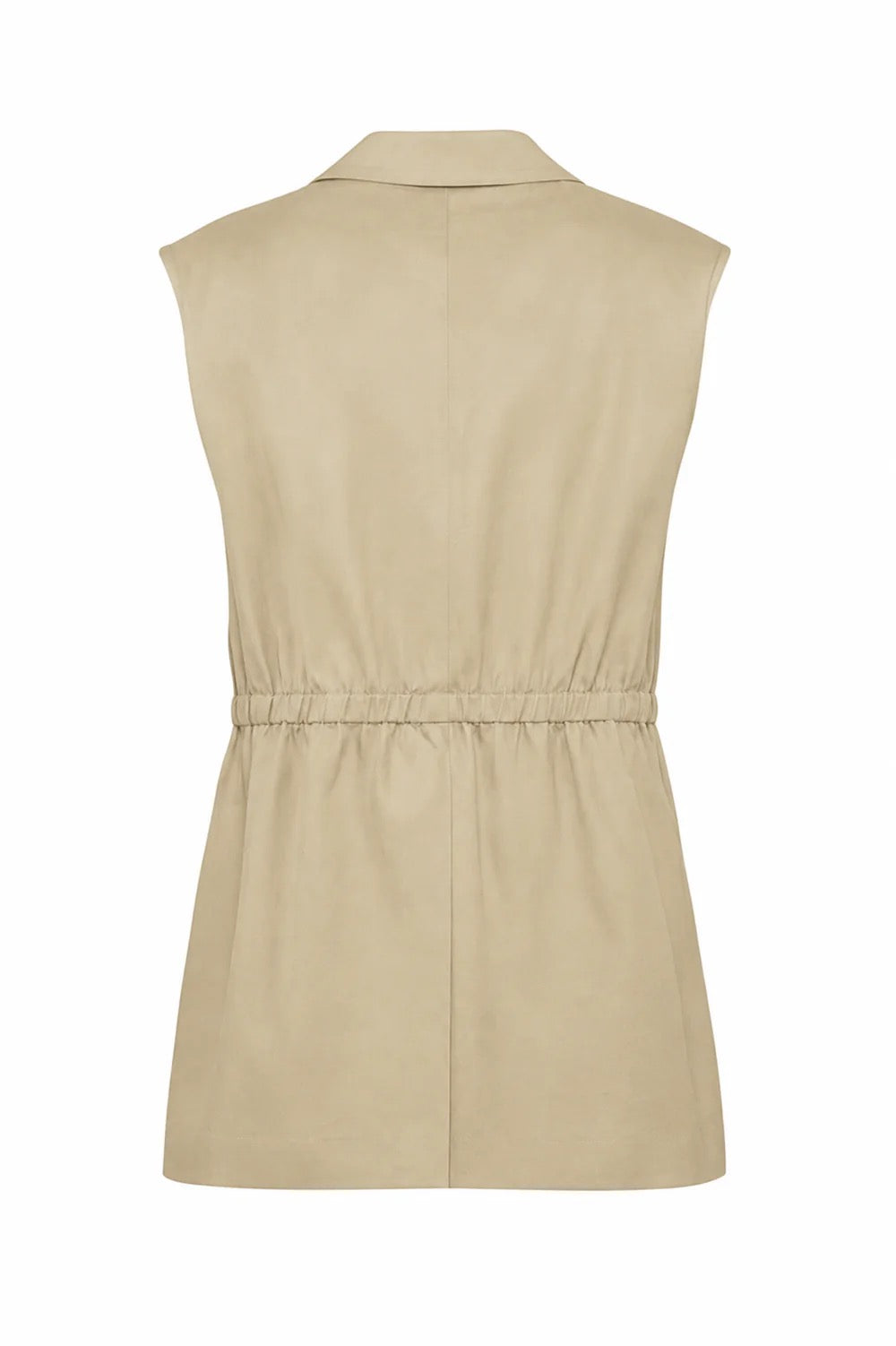 Gilet monopetto colore beige con bottoni e arricciatura in vita in viscosa