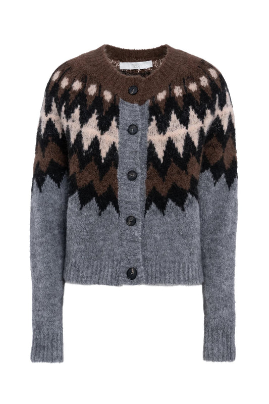 GREY WOOL BLEND PATTERNED CARDIGAN WITH BUTTONS