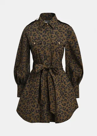 Khaki and black leopard-print mini shirt dress