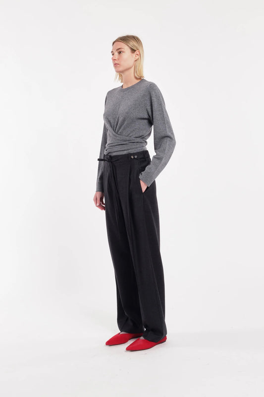 Charcoal Relaxed-Leg Flannel Trousers