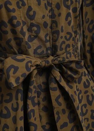 Khaki and black leopard-print mini shirt dress