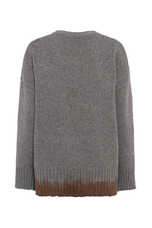 Cardigan con scollo a V in lana Shetland agugliato grigio melange Prezzo di listino