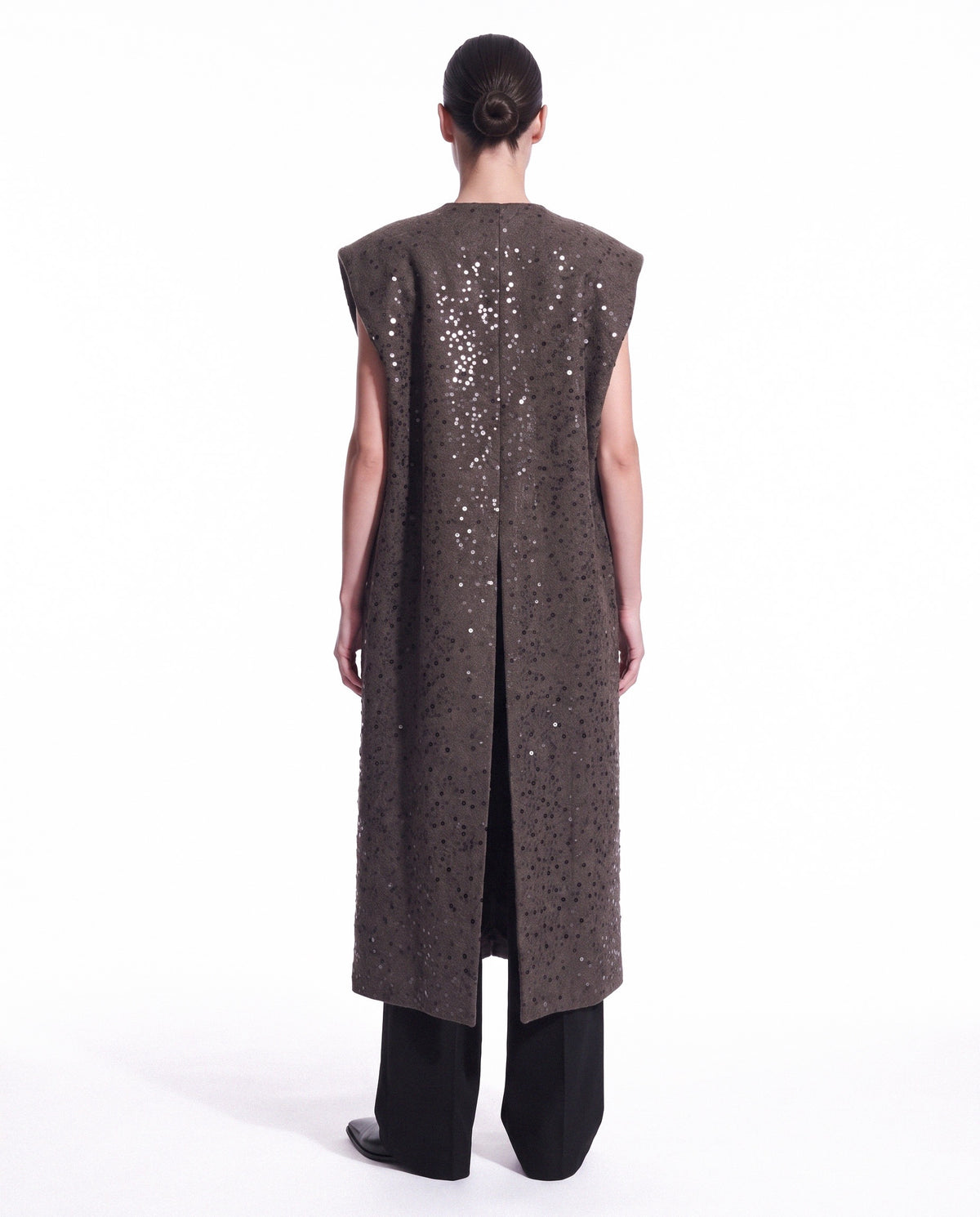 GILET LUNGO IN MISTO LANA CON PAILLETTES RICAMATE