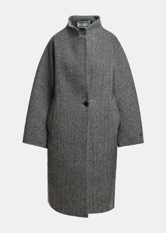Grey and black oversized wool-blend cocoon coat