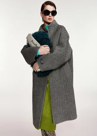 Grey and black oversized wool-blend cocoon coat