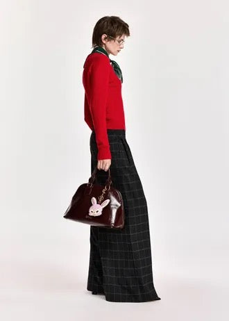 Brown patent-faux leather handbag