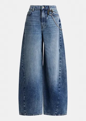 Blue cotton barrel-leg jeans