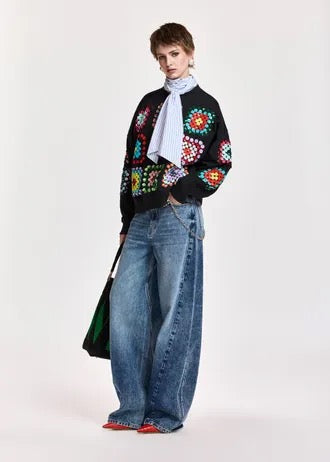 Blue cotton barrel-leg jeans