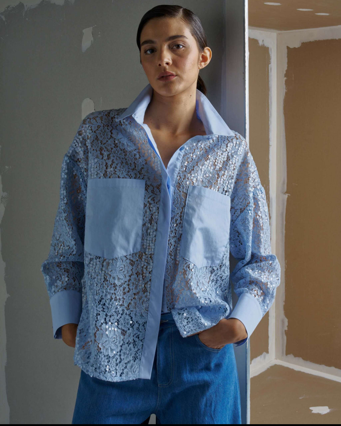 Camicia in pizzo paillettes