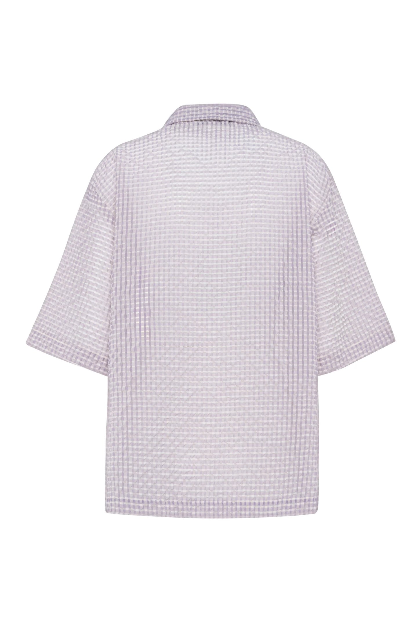 Camicia a quadri bianco e lilla a maniche corte