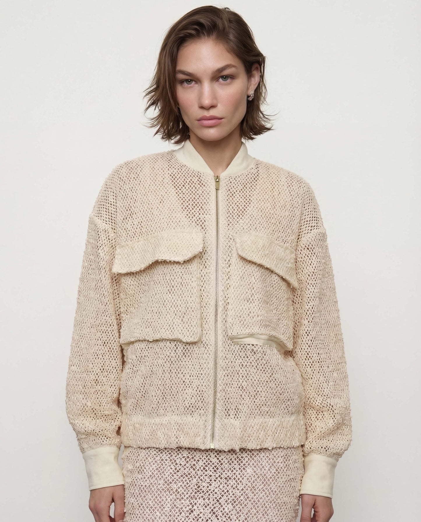 BOMBER IN RETE CON PAILLETTES MATTE