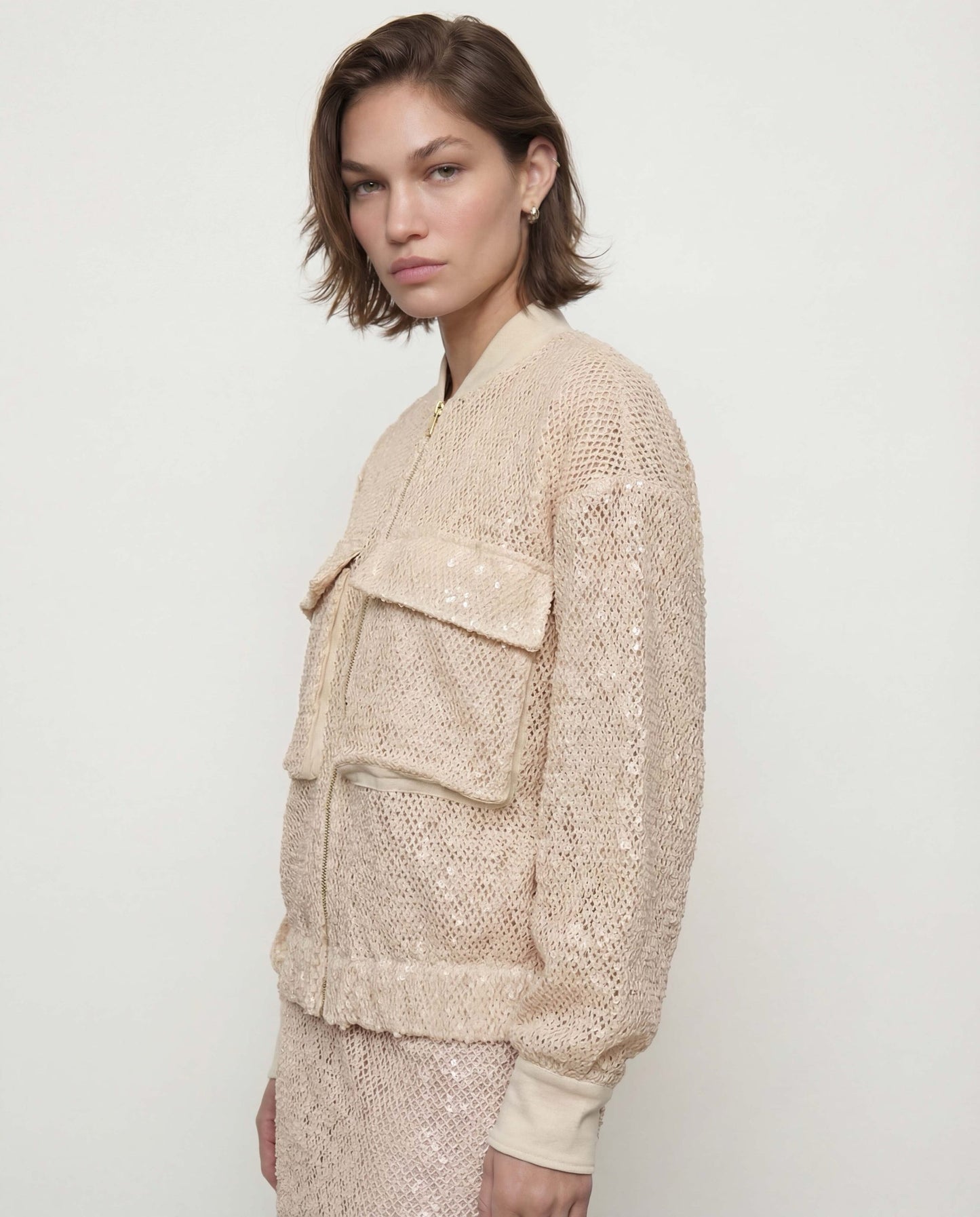 BOMBER IN RETE CON PAILLETTES MATTE