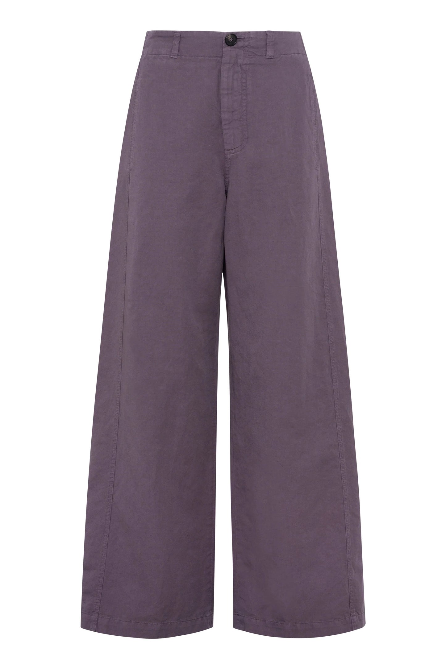 Wide-Leg Plum Purple Linen-Cotton Trousers