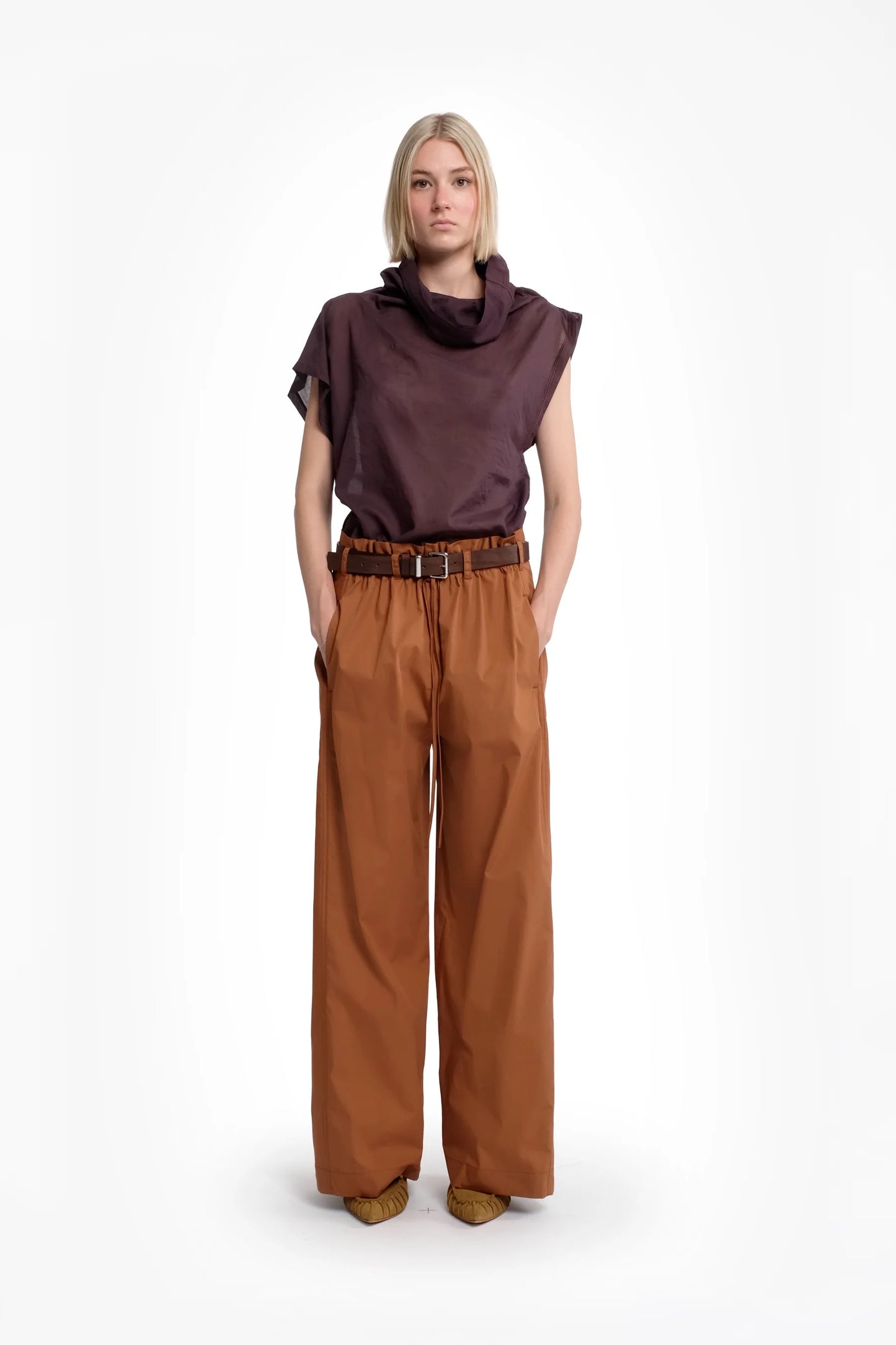 Terracotta Wide-Leg Trousers In Cotton Poplin