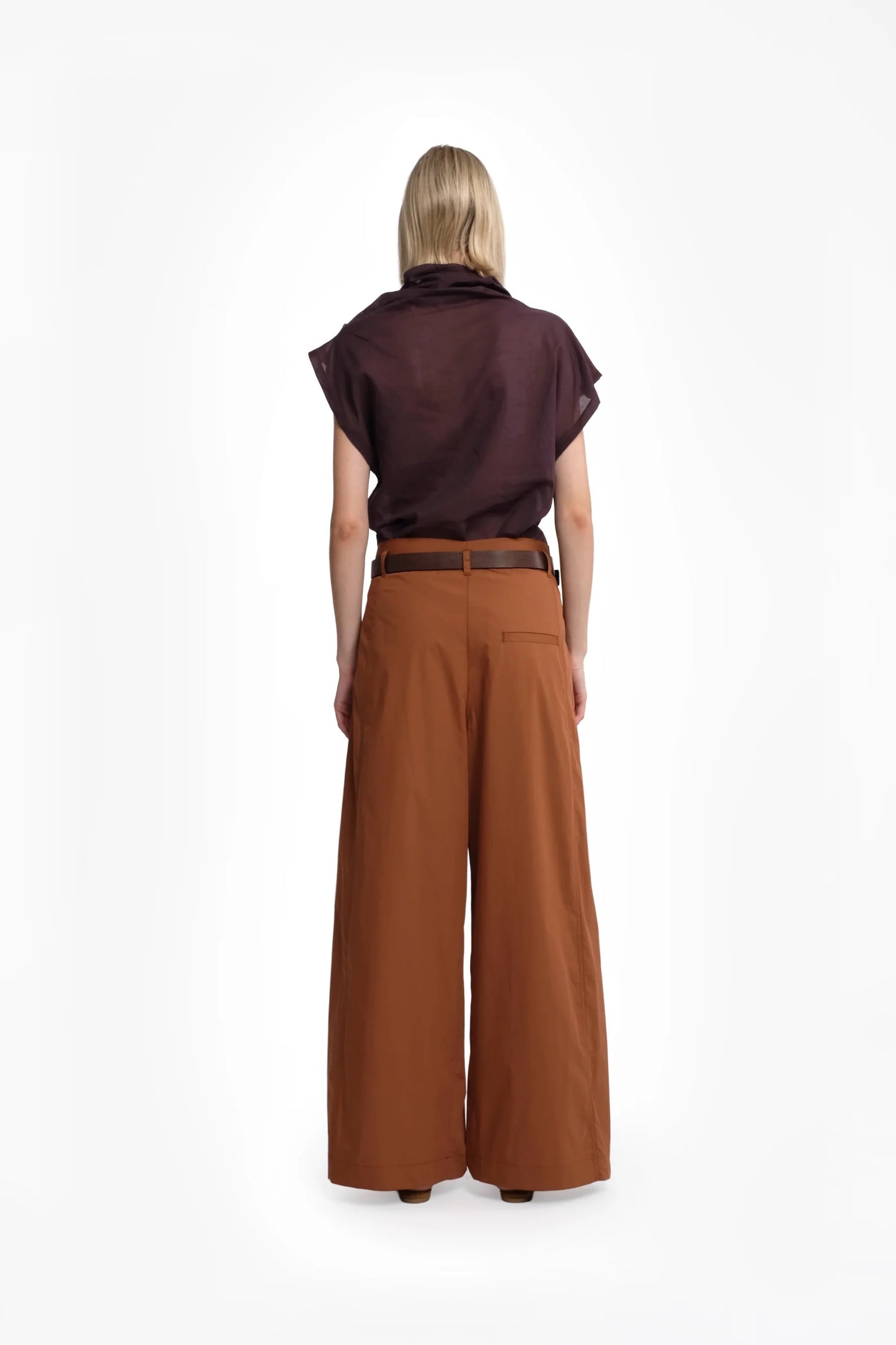 Terracotta Wide-Leg Trousers In Cotton Poplin