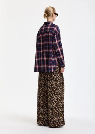 Camicia oversize a quadri rossi, navy e blu decorata con paillettes