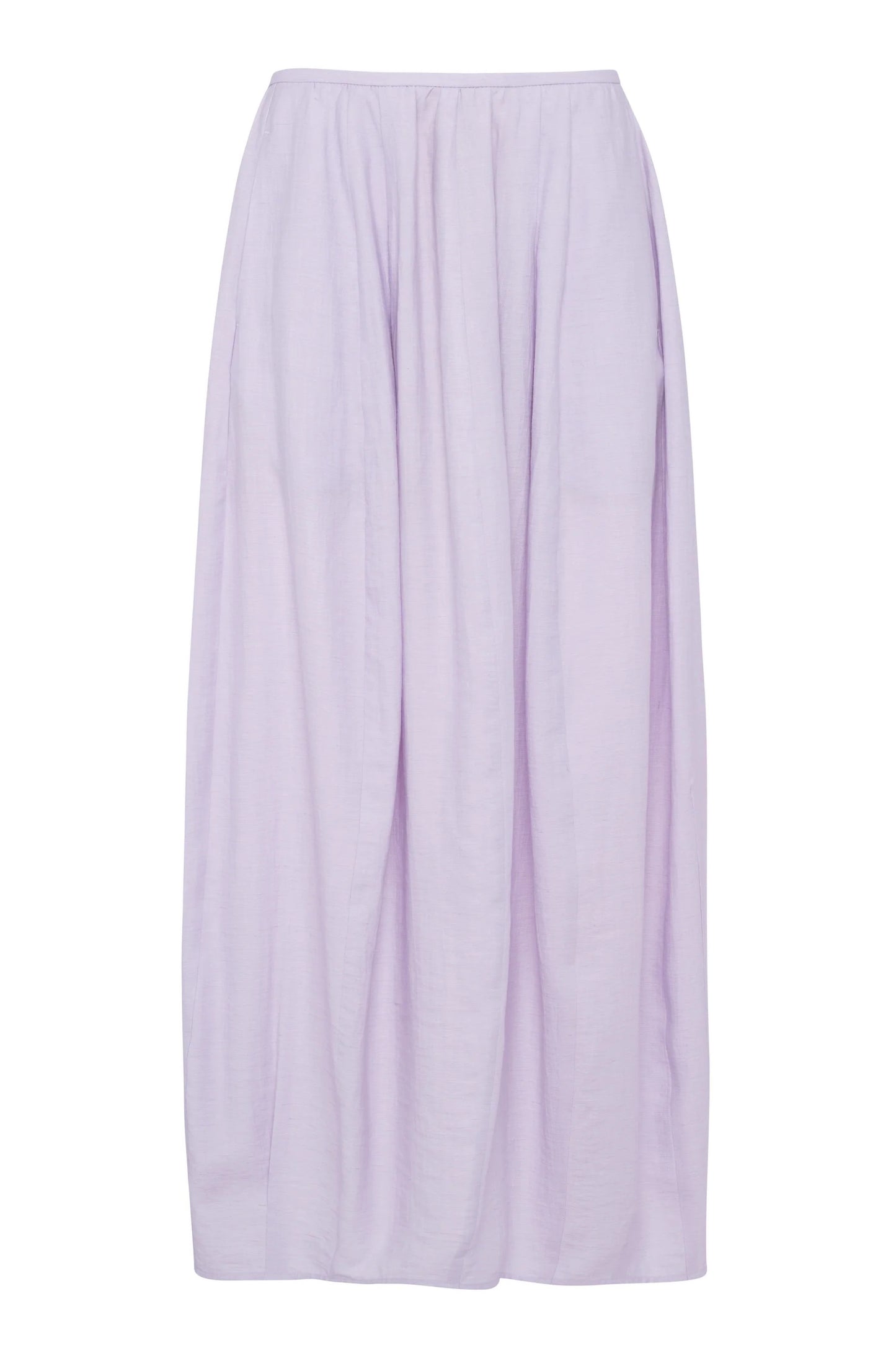 Gonna maxi con pieghe in lino-viscosa colore lilla e spacco sul retro
