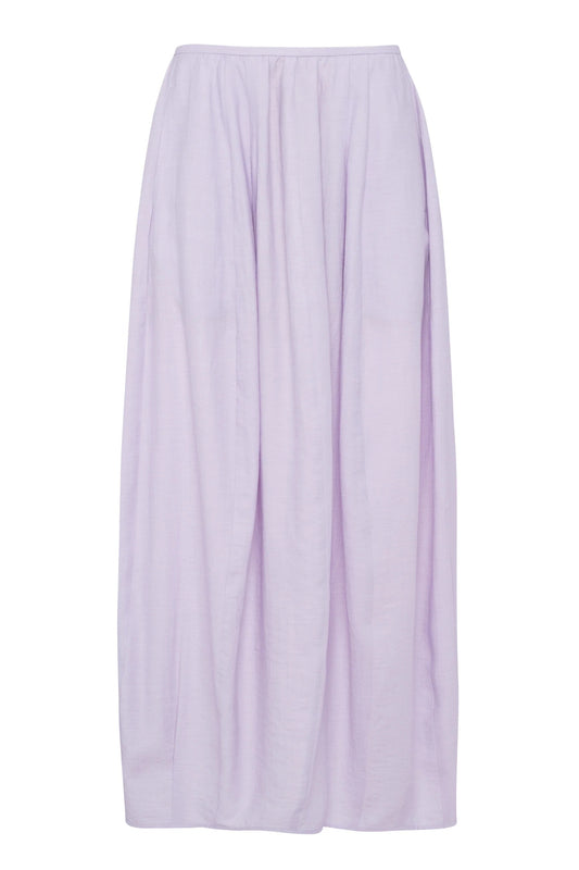 Gonna maxi con pieghe in lino-viscosa colore lilla e spacco sul retro