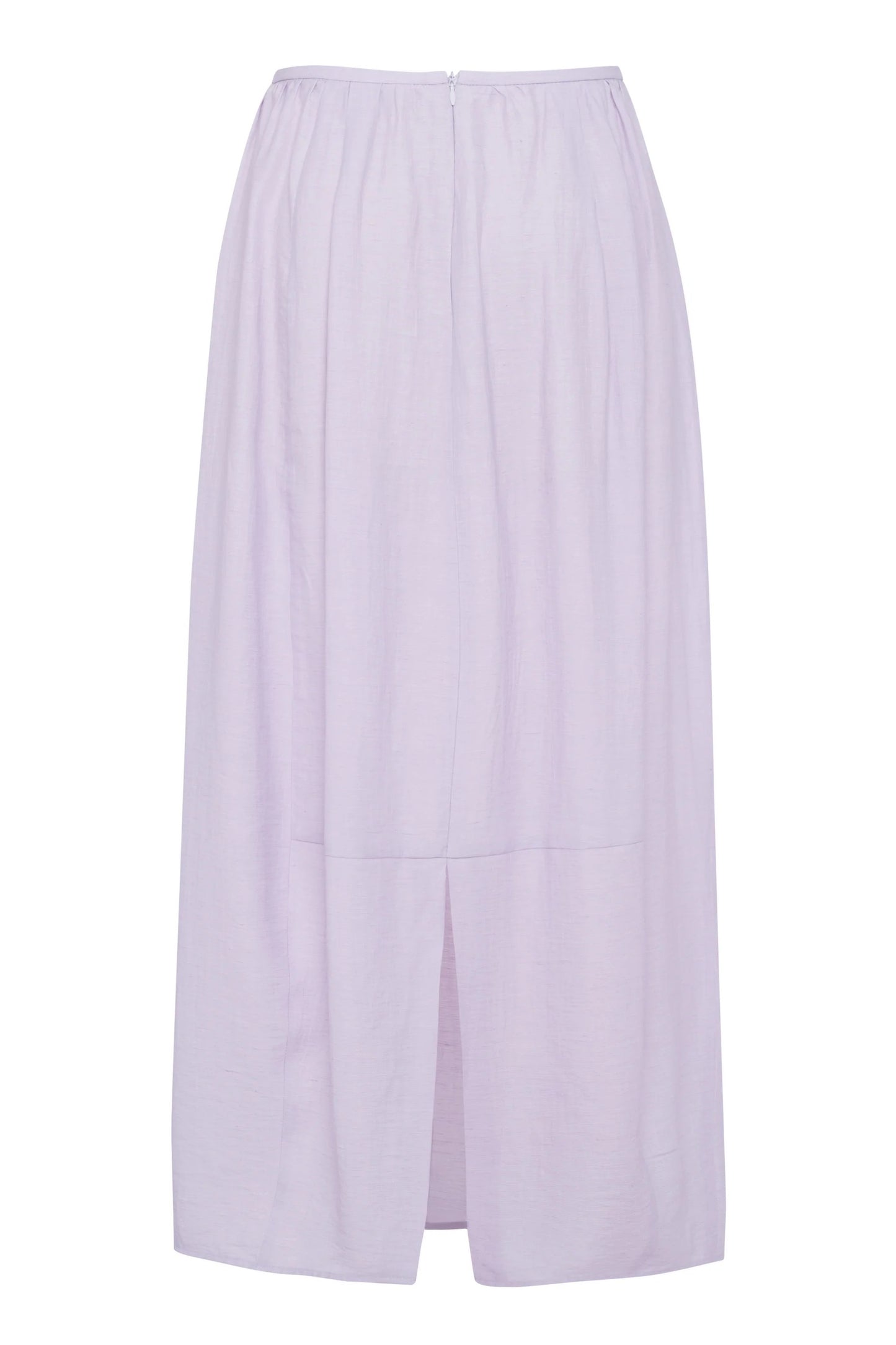 Gonna maxi con pieghe in lino-viscosa colore lilla e spacco sul retro