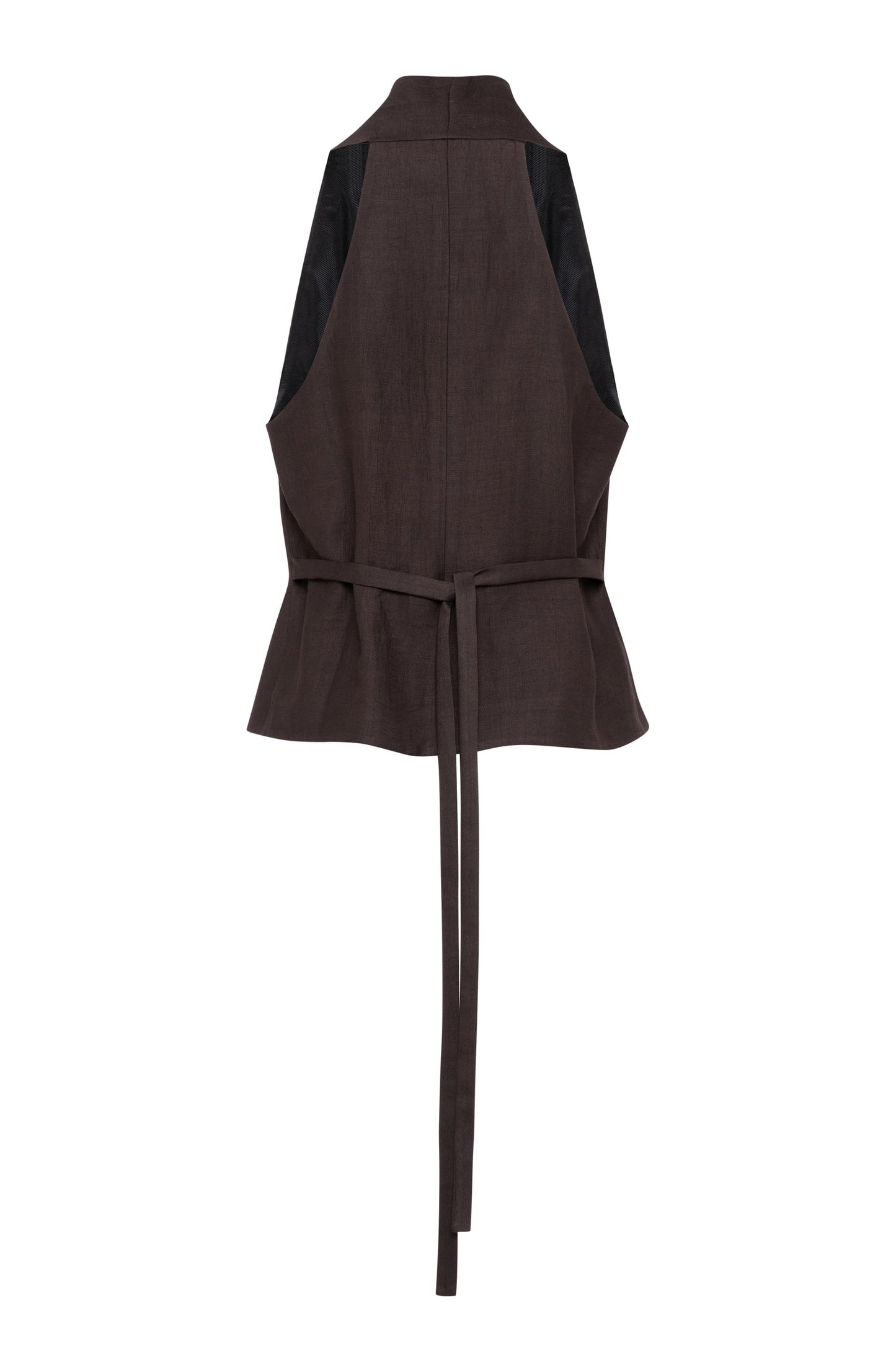 Gilet con bottoni in lino-viscosa colore marrone cioccolato