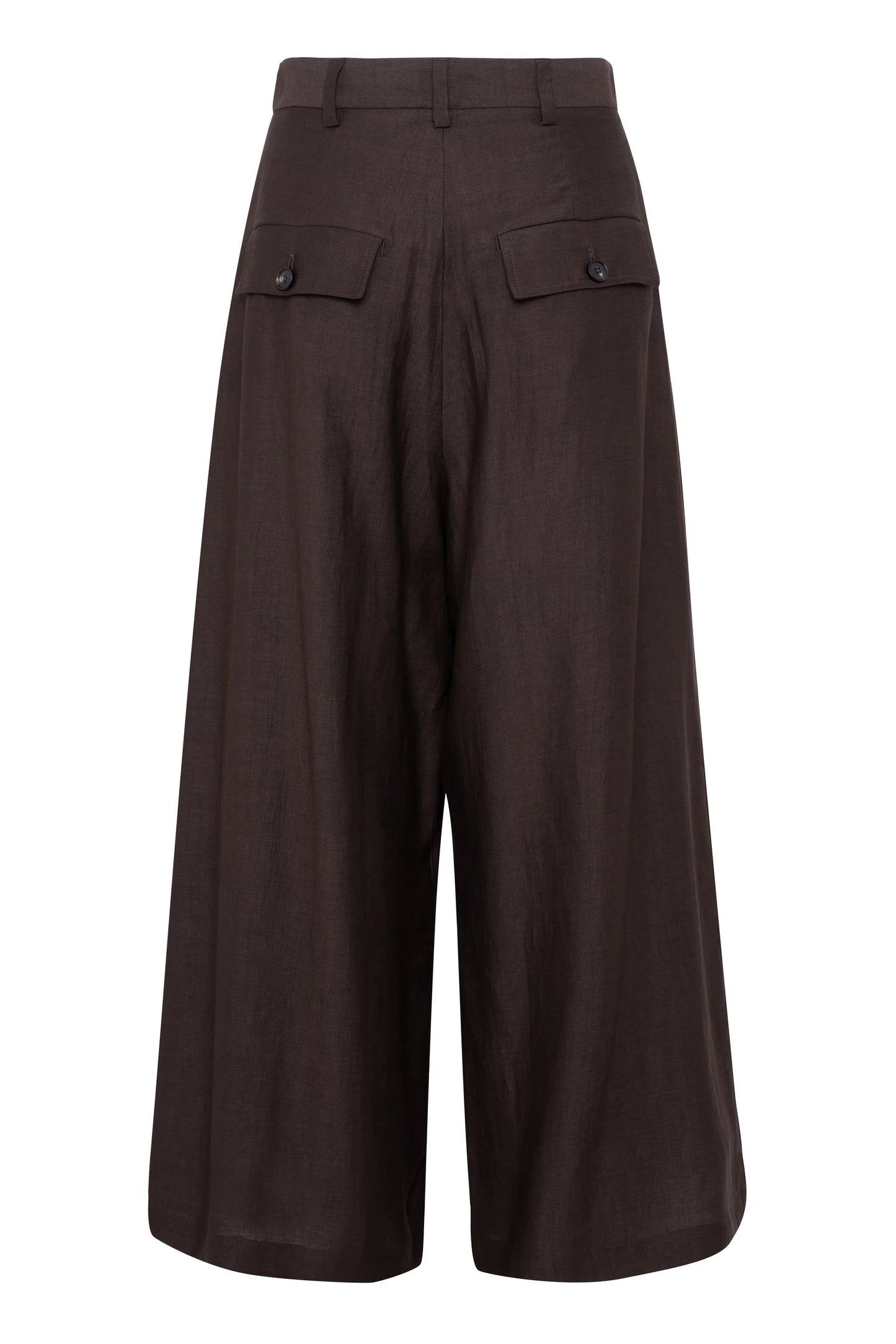 Pantaloni culotte a gamba larga in lino-viscosa colore marrone cioccolato