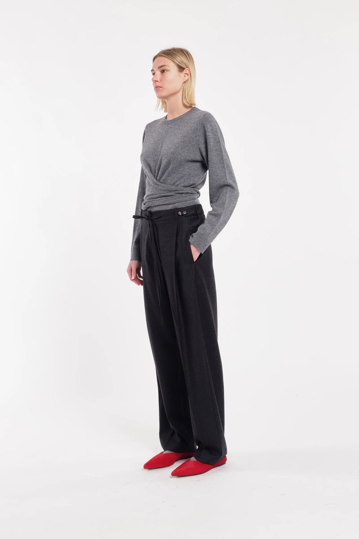 Charcoal Relaxed-Leg Flannel Trousers