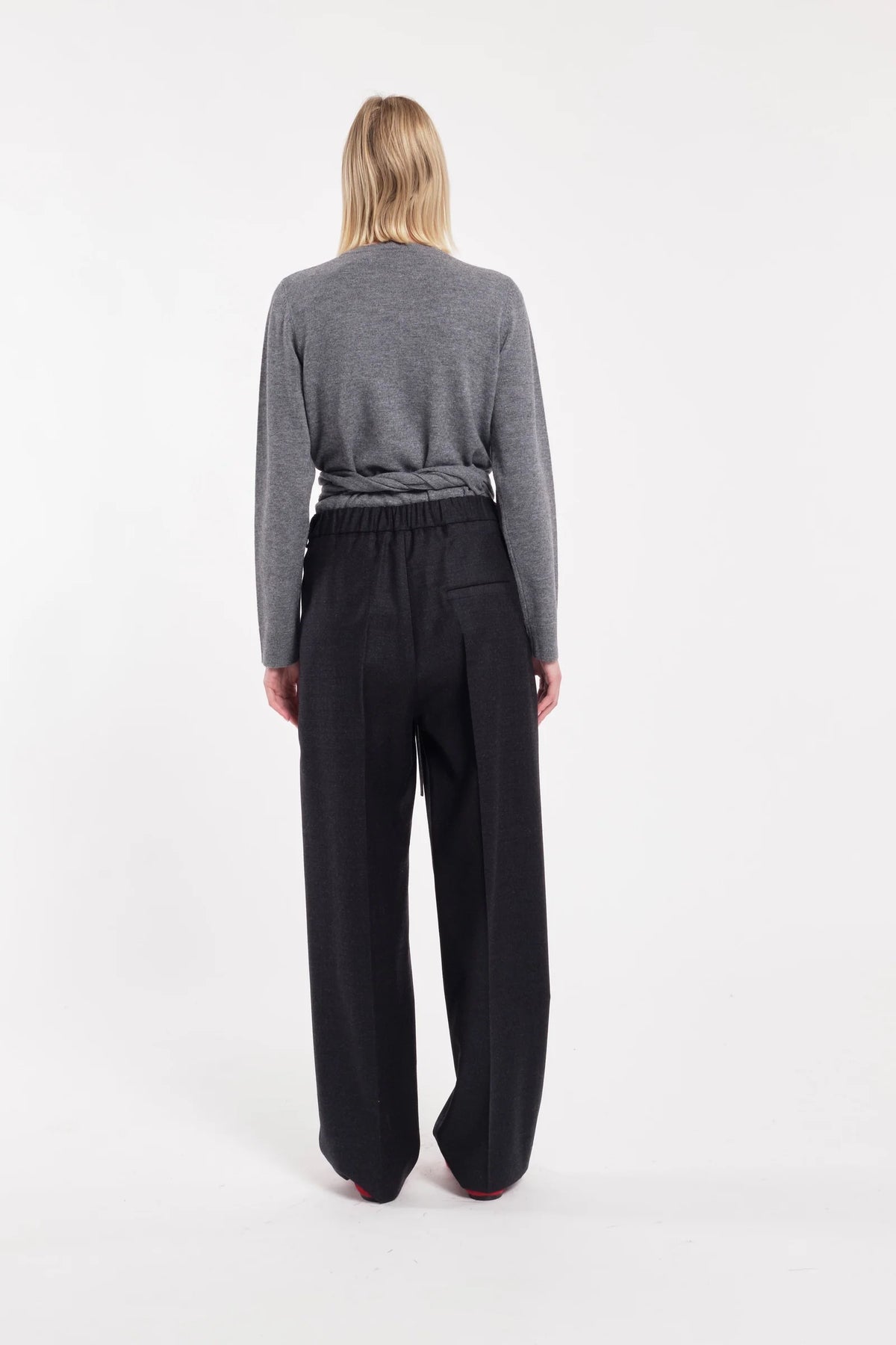 Charcoal Relaxed-Leg Flannel Trousers