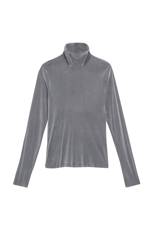 - Maglia con collo a dolcevita - Maniche lunghe - Tessuto in tulle floccato - Colore grigio