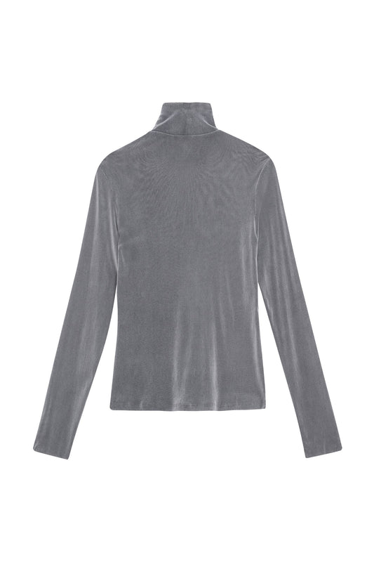 - Maglia con collo a dolcevita - Maniche lunghe - Tessuto in tulle floccato - Colore grigio