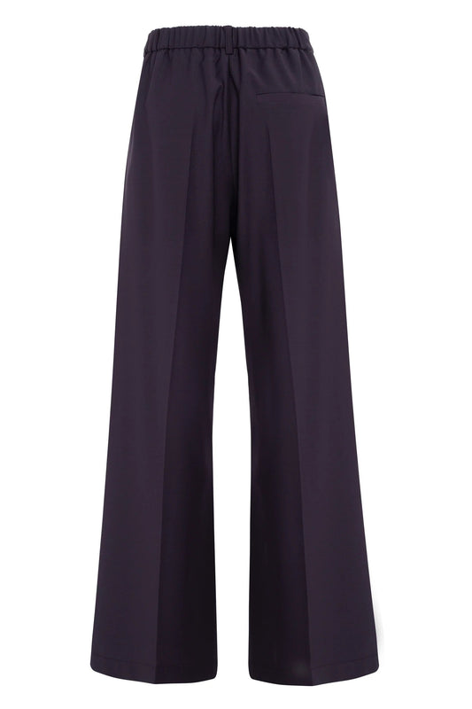 Pantaloni a gamba dritta viola scuro con pinces in lana tecnica