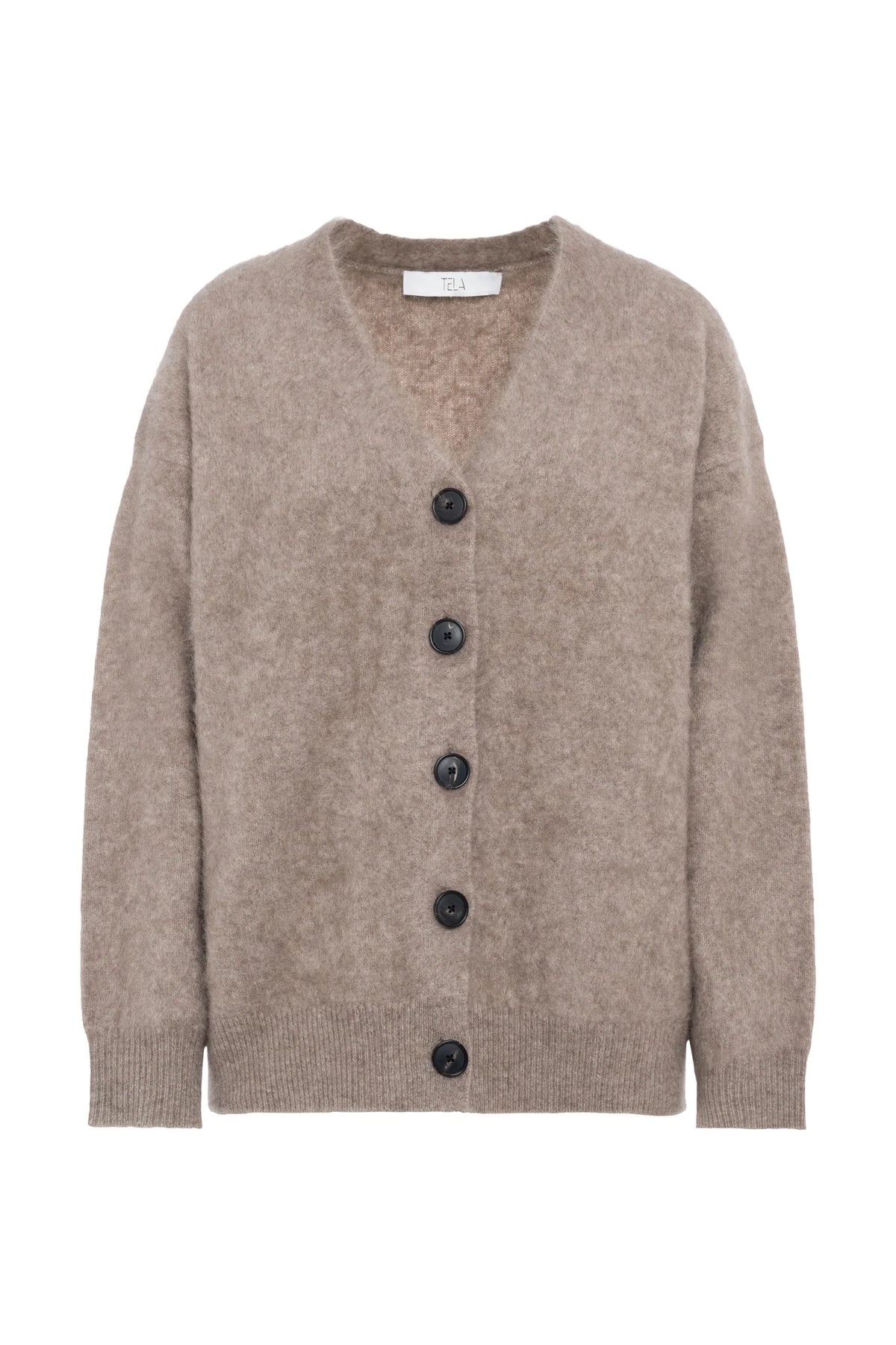 Cardigan a maniche lunghe con scollo a V in yak e lana garzati con bottoni