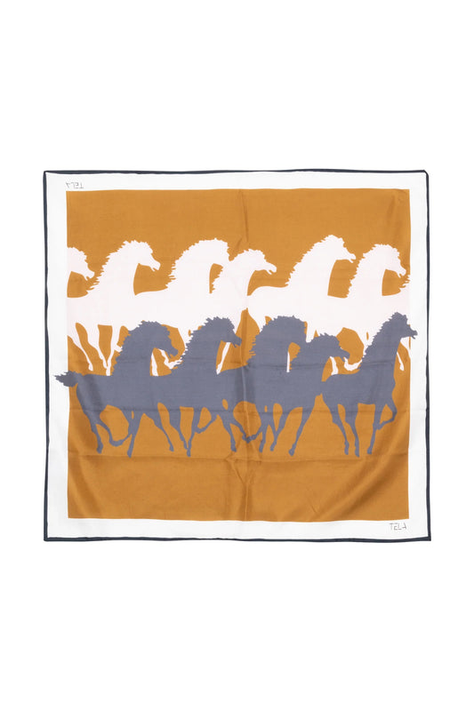 Foulard quadrato in seta con stampa cavalli
