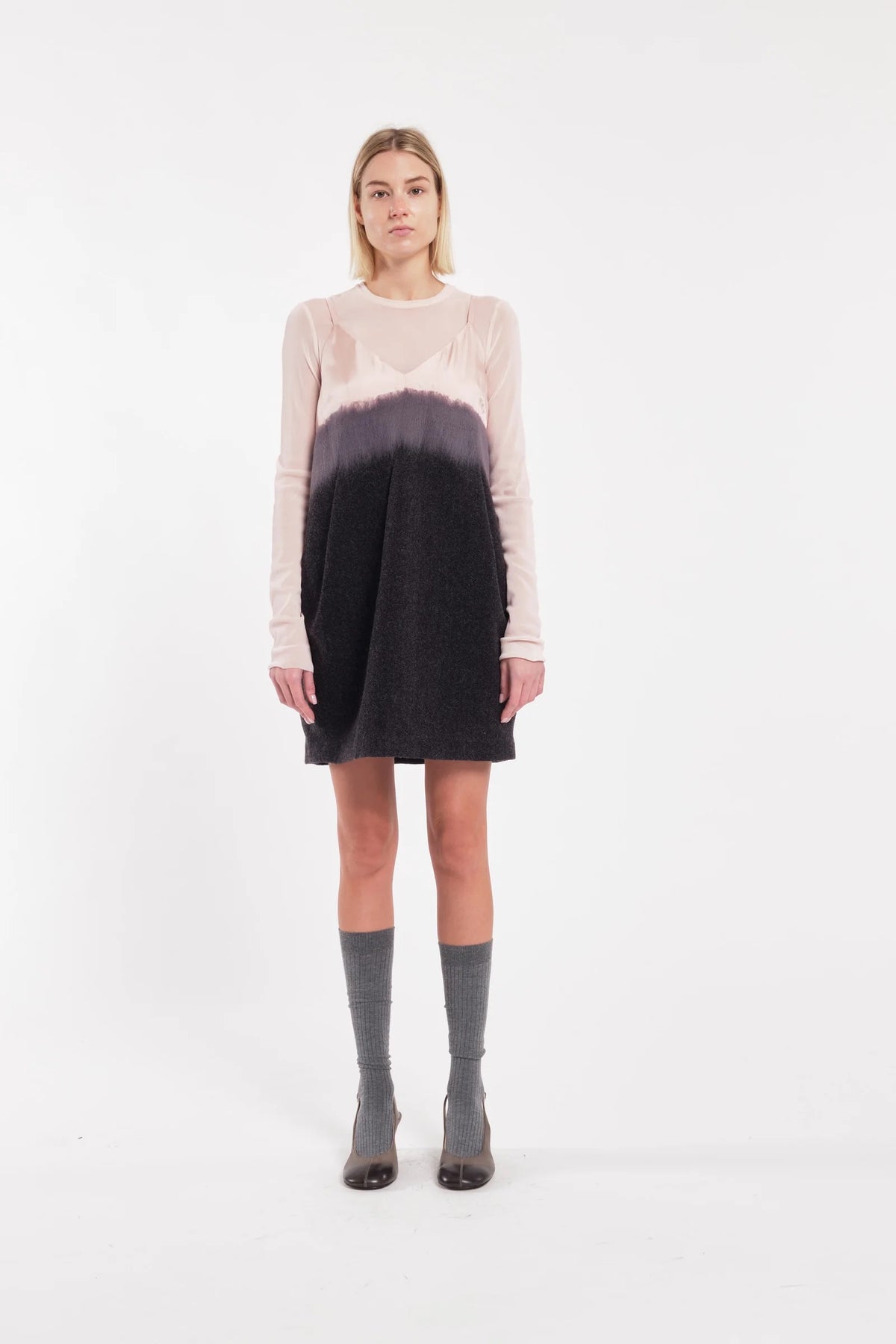 Abito mini sottoveste color block agugliato