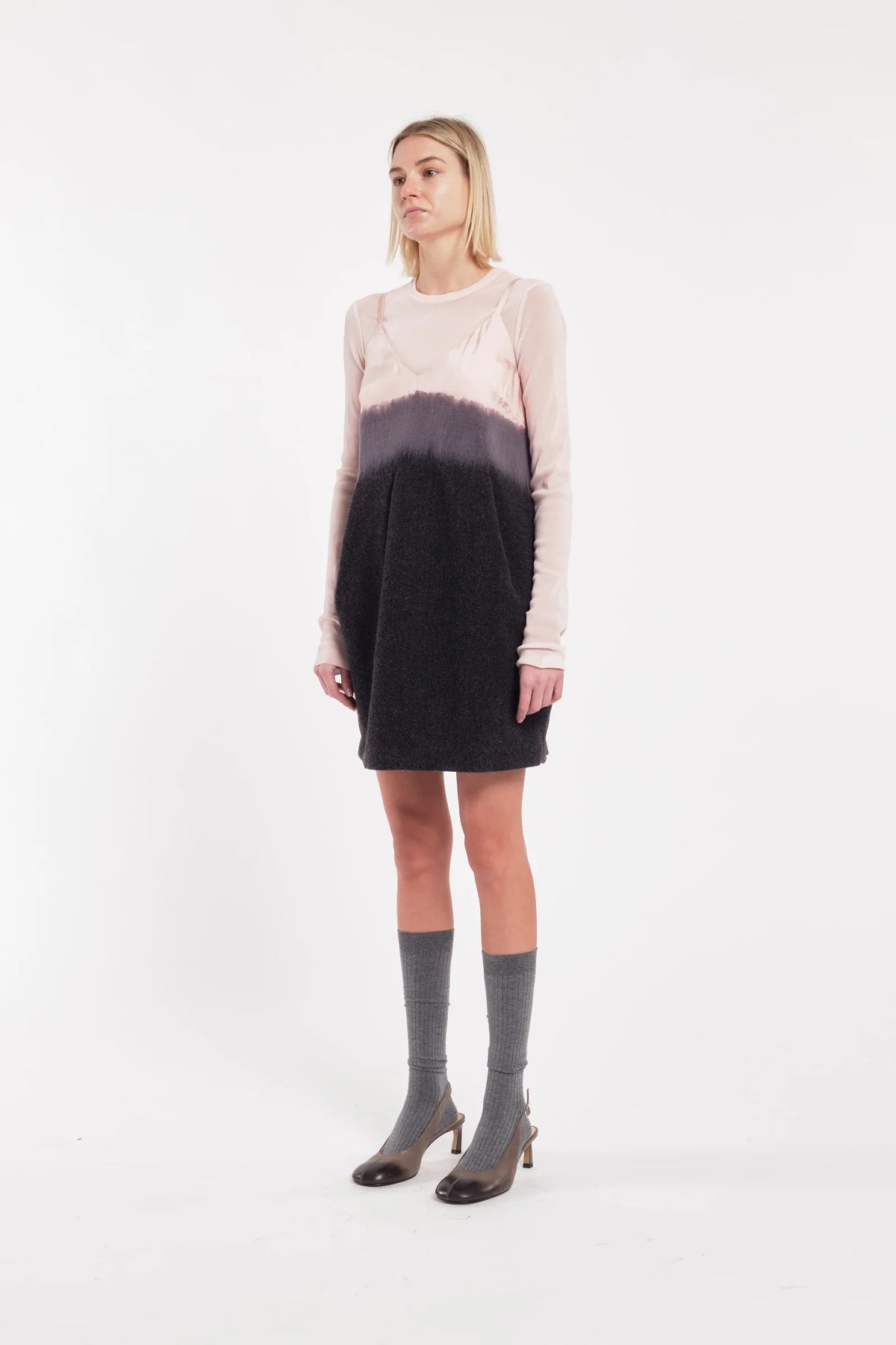 Abito mini sottoveste color block agugliato