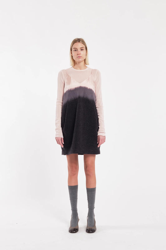 Top girocollo a maniche lunghe in tulle rosa cipria