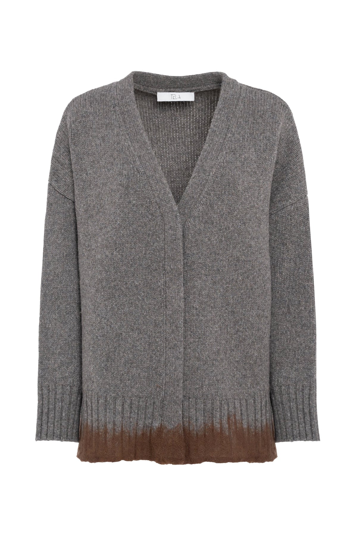 Cardigan con scollo a V in lana Shetland agugliato grigio melange Prezzo di listino