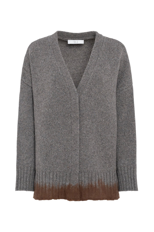 Cardigan con scollo a V in lana Shetland agugliato grigio melange Prezzo di listino