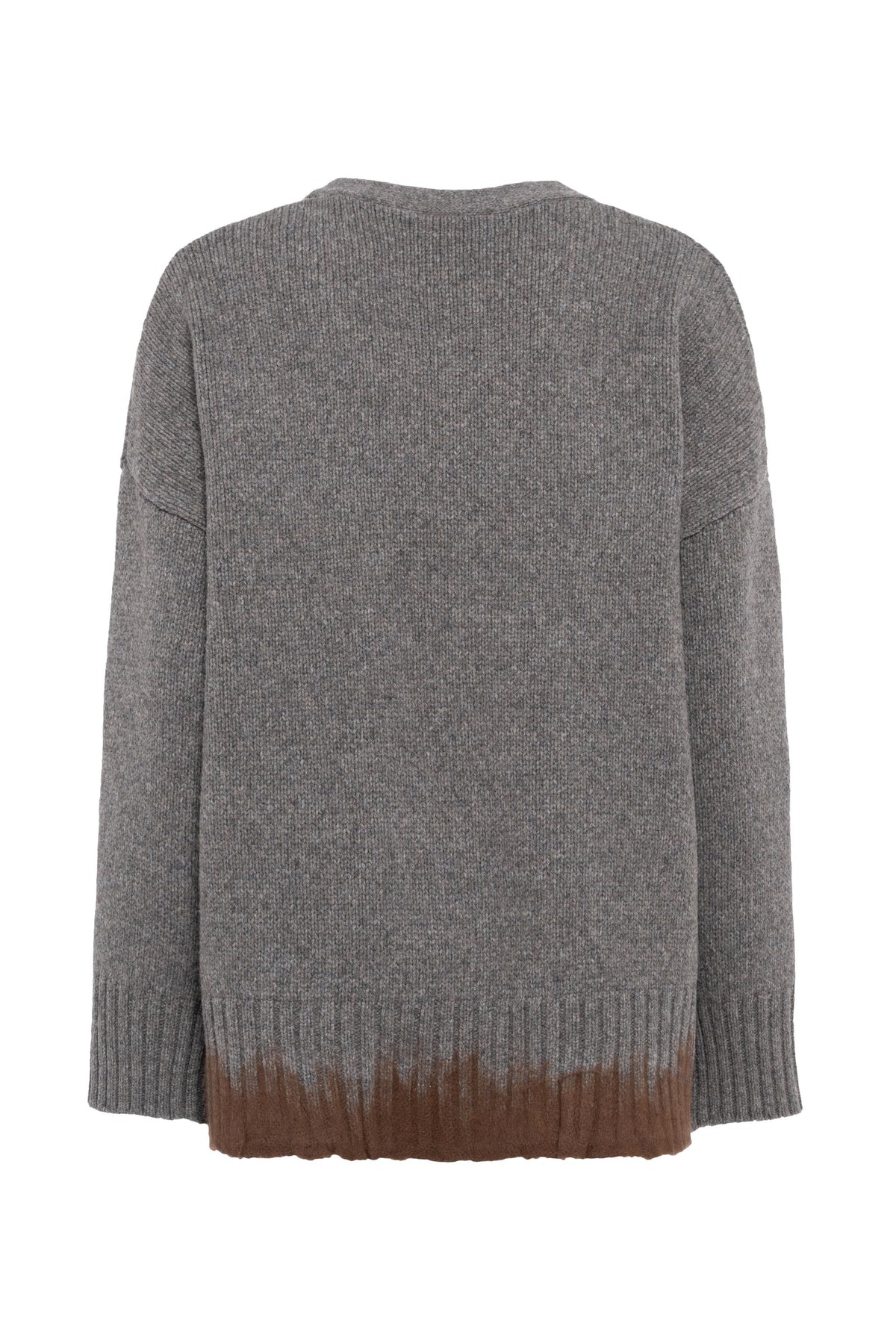 Cardigan con scollo a V in lana Shetland agugliato grigio melange Prezzo di listino