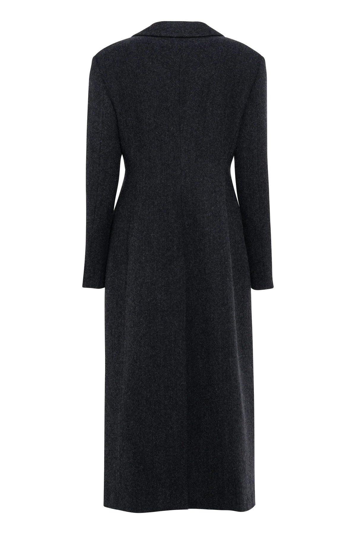 Cappotto lungo monopetto in tweed spinato con vita sartoriale colore grigio antracite