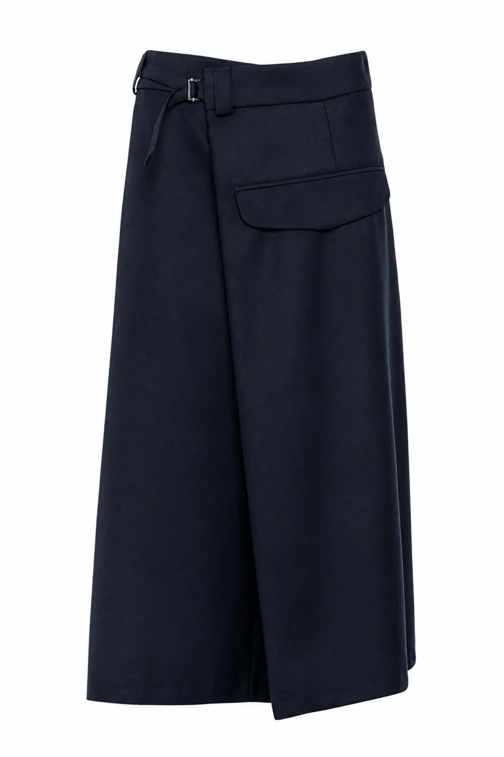 Gonna midi a portafoglio asimmetrica in twill di lana blu scuro Prezzo di listino
